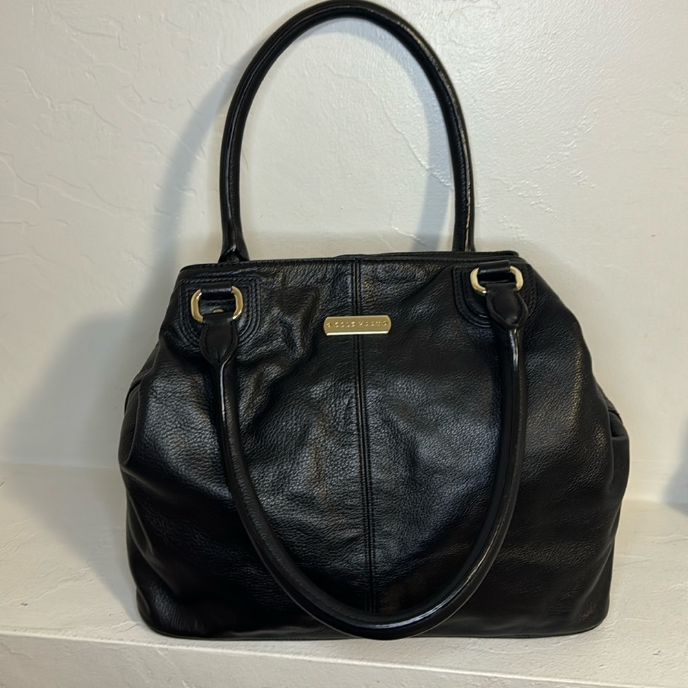 Cole Hann black soft pebbled leather tote bag